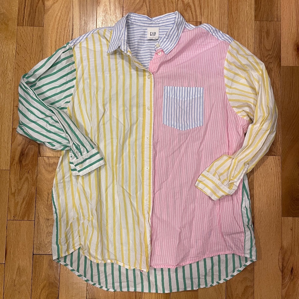 Gap The Big Shirt - Oversized Boyfriend Pastel Stripe Button Up - Size XL